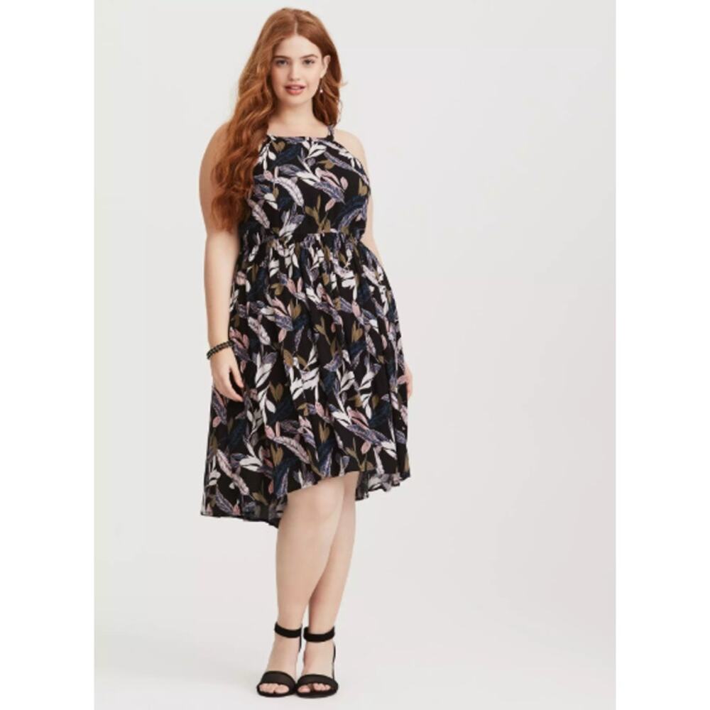 Torrid Dress Womens 0 L Midi Challis High Neck Tropical Days Sleeveless Hi-Low